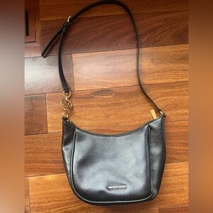 Michael Kors Black Leather Shoulder Bag with Gold Accents